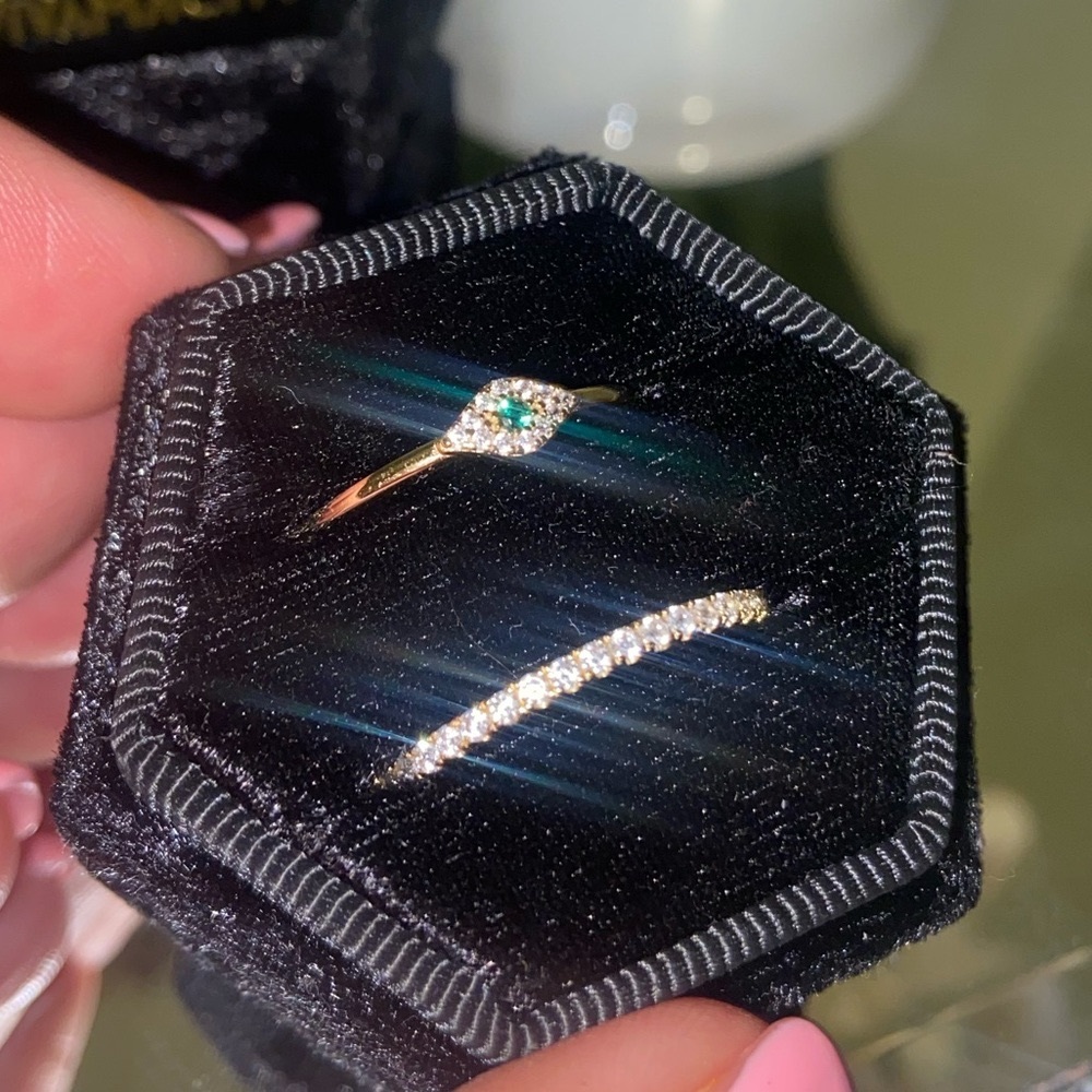Vivamacity Emerald Evil Eye Ring + Diamond Band